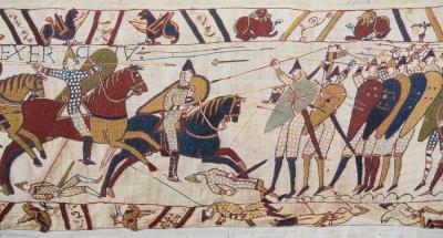 Detail of the Bayeux Tapestry, which shows the orderly ranks of the Vikings during the invasion of England in the 11th century.